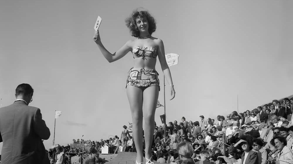Micheline Bernardini utilizando o primeiro biquíni